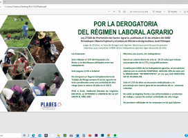 PLADES: Por la derogatoria del Régimen Laboral Agrario